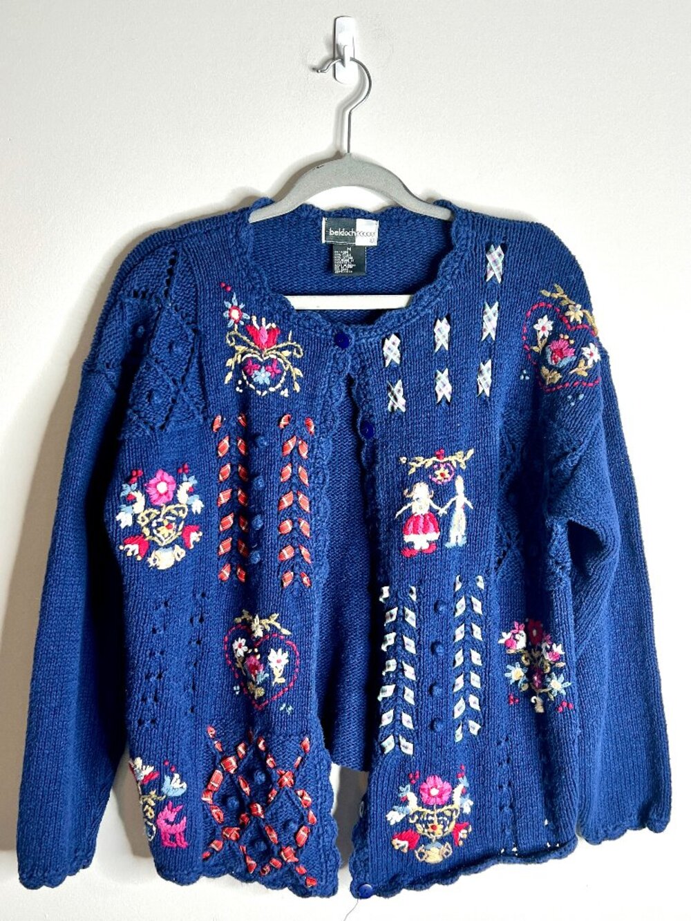 Vintage Grannycore Cottagecore 3D Knit Button-Front Cardigan Sweater Scallop Hem